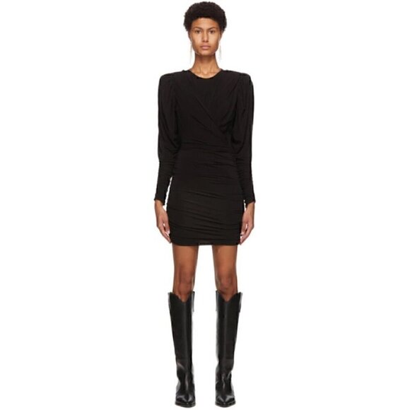 Isabel Marant Ghita Black Ruched Bodycon Mini Dress 40 - Picture 1 of 8